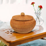 1 x RAW Customer Returns Round Rattan Boxes with Lid 7. 86 Inch Handwoven Serving Bowl Basket Natural Storage Jar Wicker Organizer Container Pot for Coffee Candy Jewelry Tea Snack - RRP €29.35