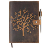 1 x RAW Customer Returns Refillable leather notebook - With tree of life embossing - Handmade sketchbook made of genuine leather for him her with pen holder - Incl. lined A5 premium paper silver pen by MOONSTER  - RRP €29.95