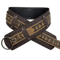 1 x RAW Customer Returns HiiFeuer Viking Embossed Wide Belt, Retro Medieval Faux Leather Mercenary Knight Belt, For Ren Faire LARP Cosplay Halloween Brown B  - RRP €29.9