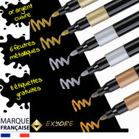 1 x RAW Customer Returns Metallic metallic marker pens, 3 colors gold, silver, copper, for scrapbooking photo album, drawings, coloring, multi-supports, with 8 black adhesive sticker labels as a gift - RRP €12.04