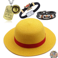 1 x RAW Customer Returns YouU Straw Hat Cospaly Costume Party Men and Women Beach Sun Straw Hat Luffy Necklace Bracelets Anime Jewelry One P. Stickers 24 Pieces - RRP €29.99