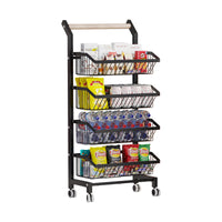 2 x RAW Customer Returns COVAODQ Vegetable rack for kitchen, stackable fruit basket vegetables, storage trolley kitchen trolley with lockable wheels and wooden top, for bathroom, kitchen, office wooden handle  - RRP €99.98