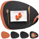 1 x RAW Customer Returns Myir JUN Leather Placemats and Coasters, Washable Round Placemats Double-Sided Non-Slip Placemat Leather Faux Leather Placemat Leather Look Placemat Black Brown, Set of 4  - RRP €20.54