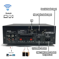 1 x RAW Customer Returns Amplifier HiFi Stereo, 2.1-Channel Mini Amplifier, Suitable for Two Speakers around 10 Inches, 1000W Bluetooth 5.0 with USB, SD Card, Microphone Input, FM Radio for Home Speakers with Remote Control - RRP €49.99