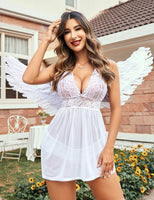 1 x RAW Customer Returns ADOME Lace Negligee V-neck Babydoll Lingerie Nightdress Women s Nightwear Halloween Dress Lingerie Underwear for Women with Panties White XXL - RRP €19.99