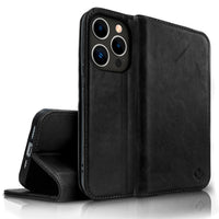 4 x Brand New NALIA Genuine Leather Flip Case compatible with iPhone 14 Pro Case, Handmade Cowhide Protective Case with RFID Protection, Card Slots Stand Function, Leather Case Cell Phone Case, Color Black - RRP €141.12