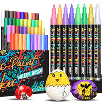 1 x RAW Customer Returns 48 acrylic pens for stones waterproof, stones for painting acrylic pens for stones, acrylic pens waterproof pens stones painting pens for wood glass paper ceramic pumpkin paper, craft set children - RRP €28.27