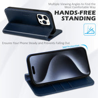 1 x RAW Customer Returns SHIELDON Case for iPhone 15 Pro, Protective Case Cowhide Leather Shockproof Card Slot Magnetic Closure Stand RFID Blocker Phone Cover Compatible with iPhone 15 Pro 6.1 - Retro Dark Blue - RRP €30.99