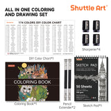 1 x RAW Customer Returns 174 Professional Colored Pencils, Shuttle Art SoftCore Set, Colors with Coloring Book, 1 Drawing Pad, 4 Sharpeners, 2 Pencil Extenders - RRP €41.6