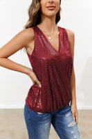 1 x RAW Customer Returns Golden Wedding,V Neck Blouse Tank Tops for Women Fringe Vest Sparkly Outfits Wrap Summer Top Shirts 70s Disco Date Night Tops Camisoles Vest Wrap Blouses Wine,L - RRP €26.62