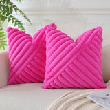 1 x RAW Customer Returns JOTOM Set of 2 Faux Fur Plush Pillow Cases, Decorative Soft Striped Fuzzy Pillowcase Cushion Covers Sofa Cushions Throw Pillows Decorative Pillowcase for Living Room Bedroom Decoration 50x50cm, Hot Pink  - RRP €20.16