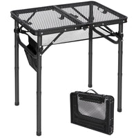 1 x RAW Customer Returns REDCAMP Portable Folding Grill Table with Mesh Desktop, 90 x 60cm Lightweight Foldable Camping Table for Camping Cooking BBQ RV Picnic, Easy to Assemble with Adjustable Height Legs, Black - RRP €67.55