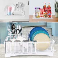 1 x Brand New TONLEA Dish Drainer Rack, Stainless Steel Dish Racks for Kitchen Counter, Space Saving Dish Drainer, Hanging Fruit Basket with Tray, White 1 Large 1 Small  - RRP €20.4