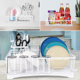 1 x Brand New TONLEA Dish Drainer Rack, Stainless Steel Dish Racks for Kitchen Counter, Space Saving Dish Drainer, Hanging Fruit Basket with Tray, White 1 Large 2 Small  - RRP €20.4