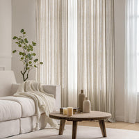 1 x RAW Customer Returns MIULEE striped curtains, high-quality linen look curtains with brown stripes for the living room, set of 2 opaque curtains with back loops and rod pocket, each 225 cm high, bedroom curtain - RRP €40.33