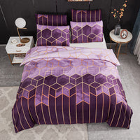 1 x RAW Customer Returns Xiongfeng Mitchell bed linen 200 x 200 cm 3 pieces geometric marble checkered reversible bed linen violet purple microfiber modern duvet cover with zipper and 2 pillowcases 80 x 80 cm - RRP €34.14