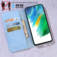 1 x RAW Customer Returns AsileCuir Case Compatible with Samsung Galaxy S21 FE 5G 6.4 inch Cell Phone Case, PU Leather Protective Case Folding Case with Card Slot Magnetic RFID Cell Phone Case Stand Shockproof Flip Case Cover, Blue - RRP €18.98