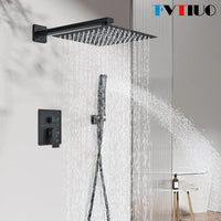 1 x RAW Customer Returns TVTIUO Retractable shower set, shower set shower head and hand shower , shower system black, shower set with concealed system black 25 x 25 cm  - RRP €140.16