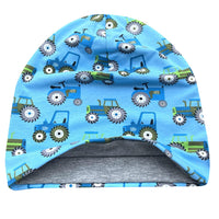 1 x RAW Customer Returns Wollhuhn ECO Boys Girls Comfortable Soft Long Beanie Hat Beanie Hat Knitted Hat Children s Hat Jersey Lined Transitional Seasons Eco-Fabrics Organic 20220620 Tractor Tractor Light Blue, XS  - RRP €27.6