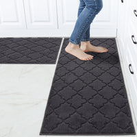 1 x RAW Customer Returns COSY HOMEER kitchen runner non-slip 2 pieces, kitchen carpet washable non-slip, kitchen mats, carpet runner hallway for kitchen, kitchen mat rug carpet 61 x 90CM 61 x 152CM, dark grey  - RRP €54.44