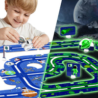 9 x Brand New 47pcs Cardboard Puzzle Car Track Play Set, Glow in the Dark Puzzle Rail Car for Toddlers, DIY Assembly Educational Toy Gift for Boys Girls - Space Theme - RRP €68.04