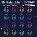 1 x RAW Customer Returns Attivolife Headset Children s 3D Night Light, Creative Headphones Illusion Hologram Lamp, 16 Color Changing with Timer Remote Control, Game Room Decor Headphones Gifts for Teenagers Boys Girls - RRP €19.14