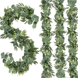 1 x RAW Customer Returns Dremisland Pack of 4 Artificial Garland Eucalyptus with White Flowers Willow Leaves Table Garland Fake Plants Green Artificial Plant Ivy Garland Hanging Plant Background Wedding Wall Table Decor - RRP €32.99