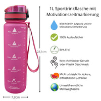 2 x Brand New AROGUN 1 liter drinking bottle with time marking I Leak-proof I BPA free I Water bottle with time as drinking reminder and fruit filter I Sports bottle with motivation I Pink - RRP €39.72