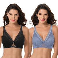 1 x RAW Customer Returns Curve Muse Women s Plus Size Unlined Minimizer Full Coverage Mesh Underwire Bra-2 Pack-Black, Lt Blue-36C - RRP €33.64