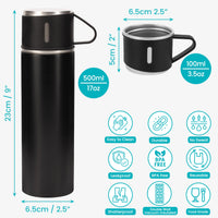 1 x RAW Customer Returns Belle Vous Black stainless steel thermos bottle with lid and 2 cups - 500ml double-walled thermos flask with cup - leak-proof thermos bottle for hot and cold drinks - RRP €15.18