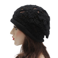 1 x RAW Customer Returns ZLYC Women Cotton Crochet Slouchy Beanie Hat Handmade Knit Cutout Summer Floral Skull Cap, Crochet Black, One Size - RRP €20.09