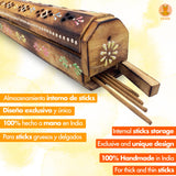 1 x RAW Customer Returns Incense burner incensario wooden box hand decorated in India - Exclusive design of white banks and elephants 30.5 x 6.2 x 5.5 - - Weight 240 g. Wooden incense holder - RRP €14.95