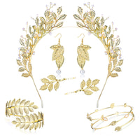 1 x RAW Customer Returns Kakonia 7pcs Greek Goddess Costume for Women Greek Goddess Accessories Golden Leaves Pearl Crown Headband Upper Arm Cuff Pearl Leaf Earring Headpiece Egyptian Goddess Costume Jewelry - RRP €18.83