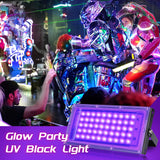 1 x RAW Customer Returns BOSYTRO 2 pieces 50W black light, IP65 waterproof black light LED spotlight, blacklight UV black light lamp, for disco, glow party, Halloween decoration, stage lighting, party accessories - RRP €32.26