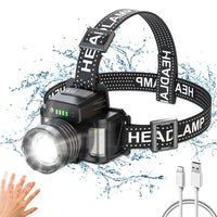 1 x RAW Customer Returns NIUAWASA Headlamp LED - 18000lm Rechargeable Headlamp Zoomable Motion Sensor 24 Hours Runtime Waterproof for Camping Fishing Running Hiking Reading Working - RRP €29.51