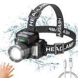 1 x RAW Customer Returns NIUAWASA Headlamp LED - 18000lm Rechargeable Headlamp Zoomable Motion Sensor 24 Hours Runtime Waterproof for Camping Fishing Running Hiking Reading Working - RRP €29.51