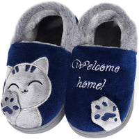 1 x RAW Customer Returns KVbabby Girls Boys Plush Cotton Slippers Children s Winter Slippers with Cartoon Cat Home Slippers, Blue a, EU30 31 Label Size 28 29 210  - RRP €20.54