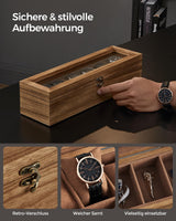 1 x RAW Customer Returns SONGMICS Watch Box with 12 Compartments, Solid Wood Watch Case, with Glass Lid, Watch Pillow, Gift for Your Loved Ones, Walnut JOW120K01 - RRP €25.9