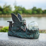 1 x RAW Customer Returns TERESA S COLLECTIONS garden decoration for outdoors, garden figures for outdoors, elf figures with glass balls lighting, solar figures, lying elf garden decoration made of resin gifts for women 32.5cm - RRP €23.92