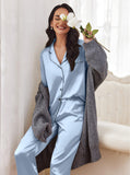 1 x RAW Customer Returns Women s Long Pajamas Women s Long Pajamas Set Two-Piece Women s Elegant Leisure Suit, Blue, XL - RRP €23.74