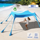 1 x RAW Customer Returns Rhino Valley Pop Up Beach Tent, UPF50 Beach Tent with 8 Sand Shovels and 4 Poles Sun Protection Outdoor Shade, Portable Beach Shelter for Camping Trips, Fishing, Backyard or Picnic, Azur - RRP €116.86