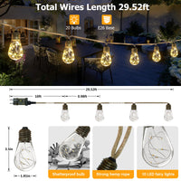 1 x RAW Customer Returns AGOTD LED fairy lights for indoor and outdoor use, 6M vintage fairy lights with hemp rope, 20 LED light bulbs fairy lights 8 modes decoration for gardens, parties, balconies, weddings, rooms, caf s, decorations  - RRP €24.41