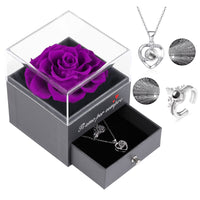 22 x Brand New Veroola I Love You Forever, Real Eternal Rose with Heart I Love You Necklace and Ring in Gift Box, Romantic Gifts for Her on Valentine s Day Mother s Day Birthday Gifts for Women Purple - RRP €713.9