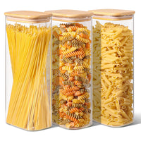 1 x RAW Customer Returns ComSaf 2100ml rectangular glass containers with lids set of 3, glass storage containers with lids, airtight storage jars for kitchen ingredients, storage jars for spaghetti, pasta, flour storage jars with lids - RRP €37.49