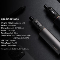 1 x RAW Customer Returns VAPTIO COSMO 2 Kit Built-in 2000mAh Battery 25W max 2.0ml Tank Top Fill Basic Kit Mod Box, No Liquid, No Nicotine Gray  - RRP €37.37