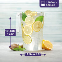 1 x RAW Customer Returns MATANA 6 Plastic Jugs, Transparent Carafes 1.5L - Cocktails, Lemonade, Punch, Sangria, Beers and More - Birthdays, Weddings, Christmas, Picnics, Barbecues, Parties - Resistant and Reusable - RRP €21.99