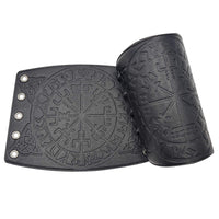 1 x RAW Customer Returns HiiFeuer Viking Vegvisir Embossed Leather Arm Armor 3 Colors LARP Gauntlet Leather Armor Bracer Black  - RRP €20.84