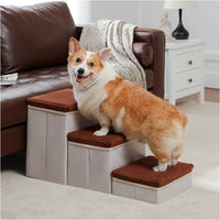 1 x RAW Customer Returns PETEPELA Foldable Dog Stairs 3 Steps Pet Stairs for Small Dogs with Storage Space, 3 Steps to Couch - RRP €45.48