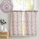 1 x Brand New TOPICK sheer curtain linen curtain vintage bistro curtain country house style flowers printed curtain floral sheer curtain opaque for kitchen living room country house set of 2 purple on beige 65W x 60H cm  - RRP €19.15