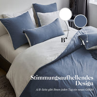 1 x RAW Customer Returns SOULFUL bed linen 155x220 cotton 2 pieces, bedding sets denim blue with zipper, similar texture to stone washed linen, contains 1 duvet cover 155x220 and 1 pillowcase 80x80 - RRP €36.85